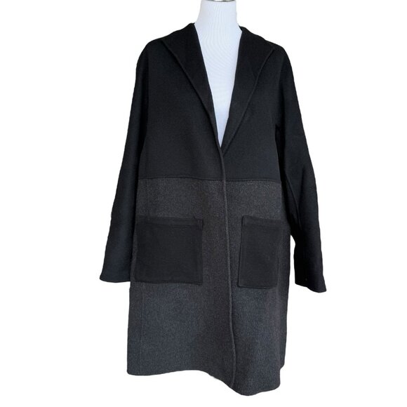 Eileen Fisher Wool Two Tone Color Block Coat Black Gray Size Large - Picture 1 of 5